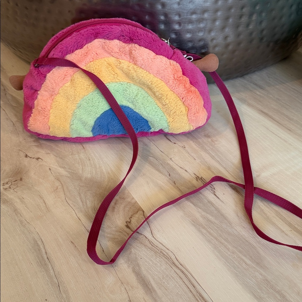 Jellycat Pink Plush Rainbow Crossbody Bag with Multicolor Smile - Picture 3 of 4